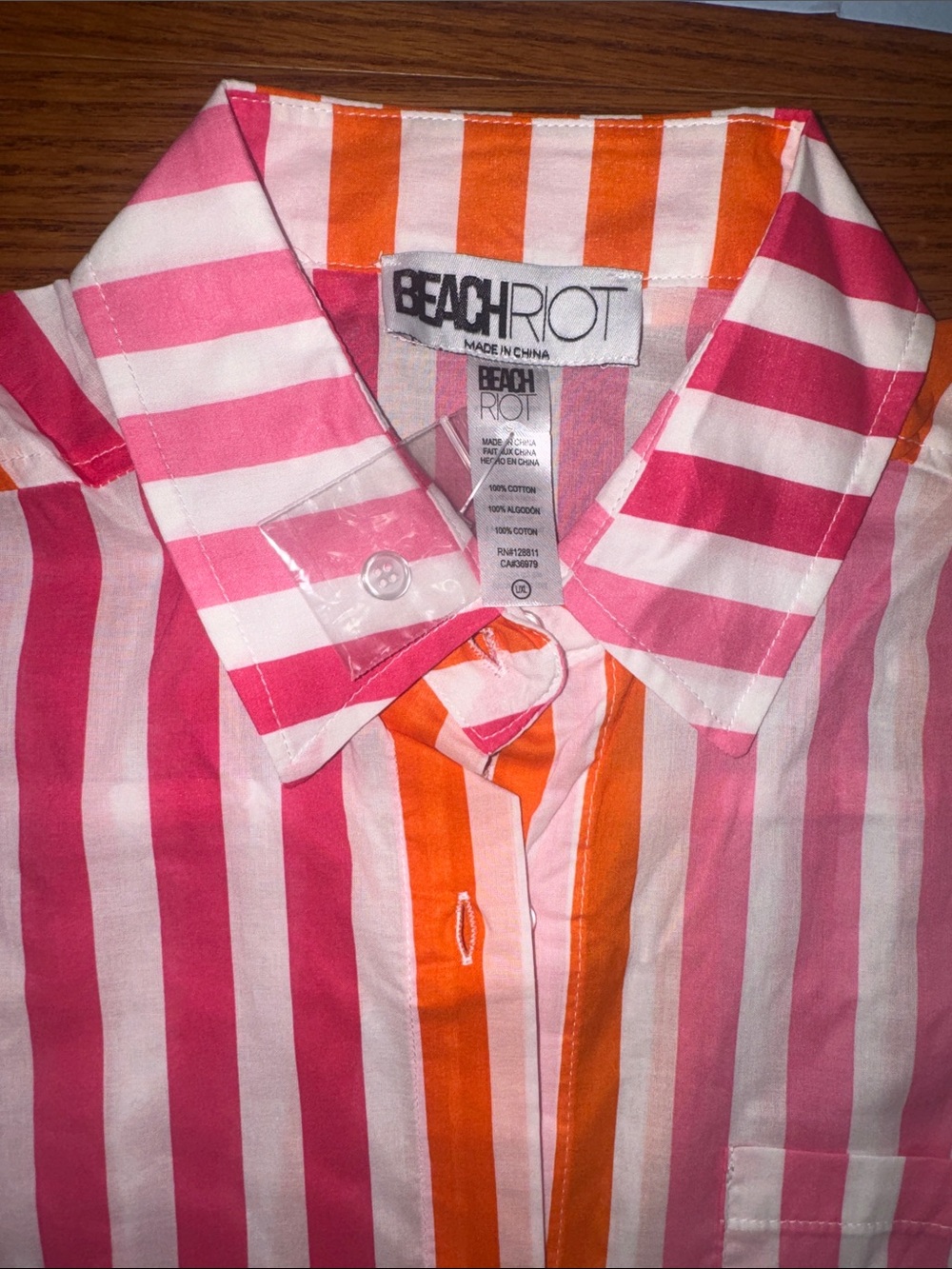 L /XL Beach Riot Pink, Orange & White Striped coverup 100% cotton - Picture 3 of 11